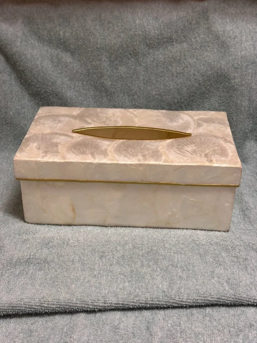Vintage Capiz Shell Tissue Box Cover Holder Hollywood Regency Storage Coastal